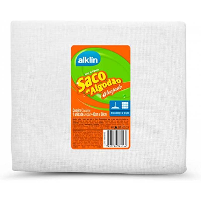SACO DE ALGODÃO ALVEJADO 40cm X 60cm ALKLIN ALKLIN