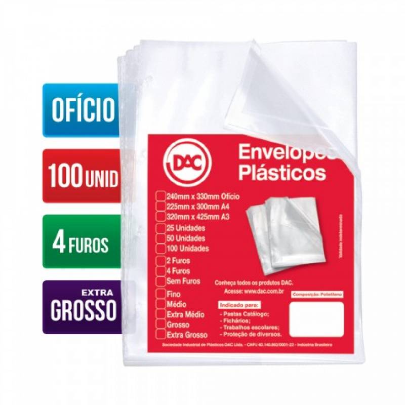 ENVELOPE PLÁSTICO OFÍCIO 240x330mm 4 FUROS EXTRA GROSSO C/ 100 Unid. - DAC DAC