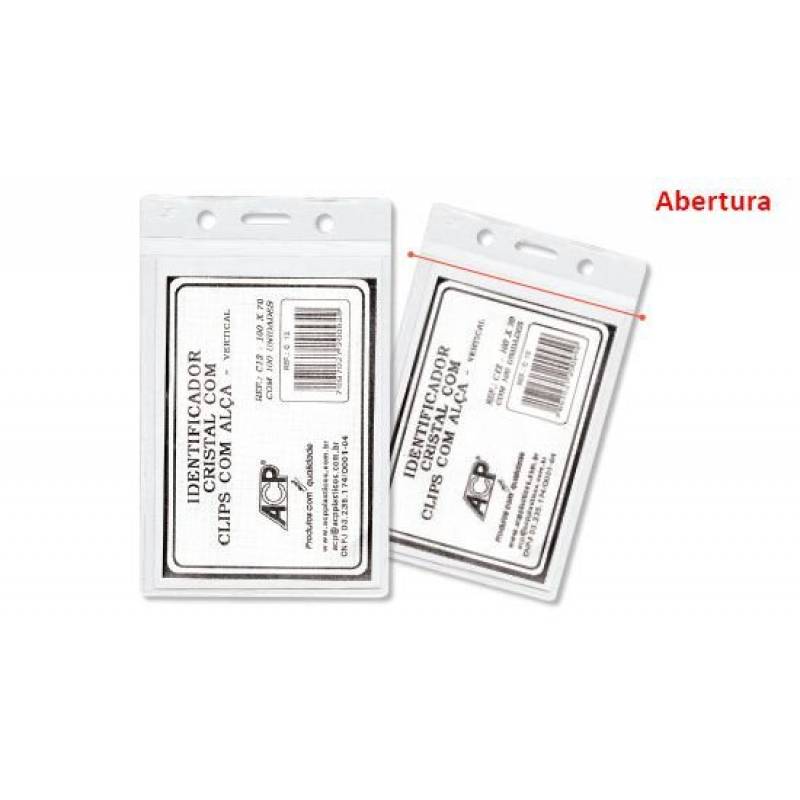 CRACHÁ IDENTIFICADOR VERTICAL S/ CLIPS 100x70mm TRANSPARENTE - ACP ACP