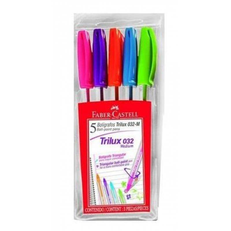 CANETA ESFEROGRÁFICA TRILUX COLORS C/ 5 Unid. - FABER CASTEL FABER CASTELL