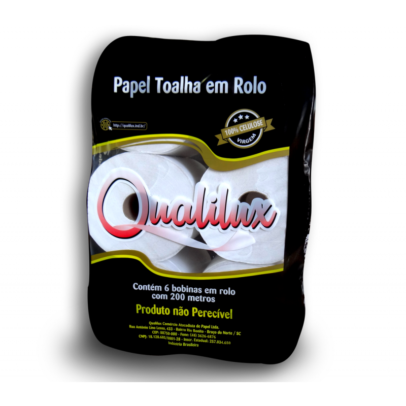 PAPEL TOALHA EM BOBINA ALAVANCA 20cm x 200m c/ 06 Rolos CELULOSE 20gr - QUALILUX QUALILUX