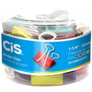 PRENDEDOR DE PAPEL 32mm C/ 24 Unid. COLOR - CIS SERTIC