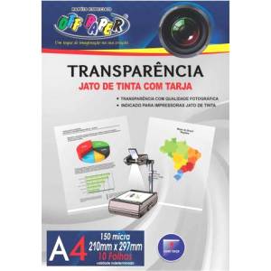 TRANSPARÊNCIA A4 210x297mm JATO DE TINTA C/ TARJA 10Fls. - OFF PAPER 