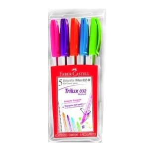 CANETA ESFEROGRÁFICA TRILUX COLORS C/ 5 Unid. - FABER CASTEL